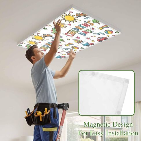 Children's Day Fluorescent Light Covers for Ceiling Lights 4x2 feet,3 Pack Magnetic Light Filters for Classroom,Car Tree Stars Modern Abstract Art Fluorescent Lamp Shade Panel for Office School Drop in Saudi Arabia