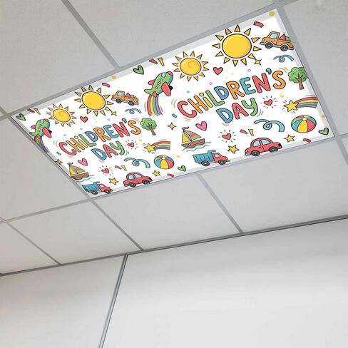 Children's Day Fluorescent Light Covers for Ceiling Lights 4x2 feet,3 Pack Magnetic Light Filters for Classroom,Car Tree Stars Modern Abstract Art Fluorescent Lamp Shade Panel for Office School Drop in Saudi Arabia