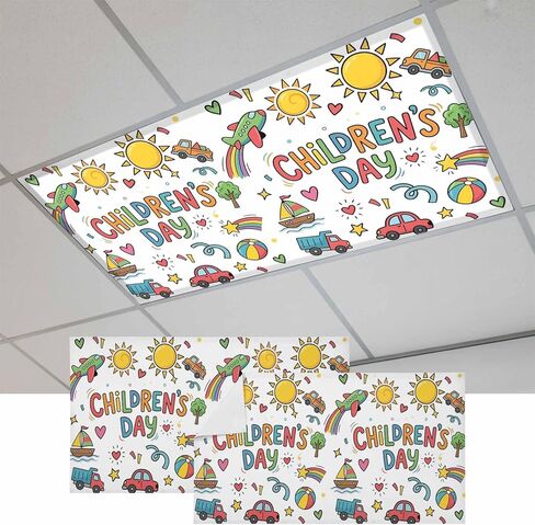 Children's Day Fluorescent Light Covers for Ceiling Lights 4x2 feet,3 Pack Magnetic Light Filters for Classroom,Car Tree Stars Modern Abstract Art Fluorescent Lamp Shade Panel for Office School Drop in Saudi Arabia