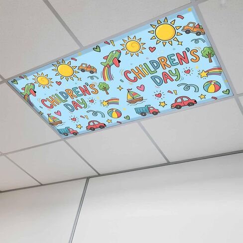Children's Day Fluorescent Light Covers for Ceiling Lights 4x2 feet,3 Pack Magnetic Light Filters for Classroom,Car Tree Stars Modern Abstract Art Fluorescent Lamp Shade Panel for Office School Drop in Saudi Arabia