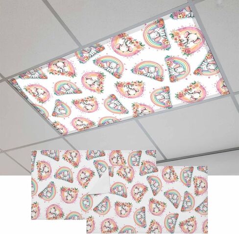 Pink Cute Elephant Fluorescent Light Covers for Ceiling Lights 4x2 feet,2 Pack Magnetic Light Filters for Classroom,Spring Floral Botanical Rainbow Fluorescent Lamp Shade Panel for Office School Drop in Saudi Arabia
