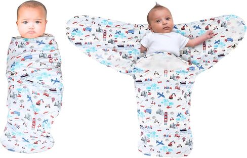 Baby Snugababe Swaddle Pod for Newborns | Secure Arm Inserts Prevent Escape | Easy-Zip for Diaper Changes | Transportation Print in Kuwait