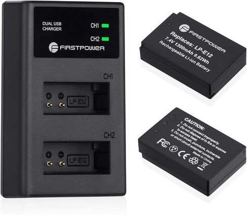 FirstPower 2-Pack LP-E12 Battery and Dual USB Charger for Canon EOS M, EOS M2, EOS M10, EOS M50, EOS M50 Mark II, EOS M100, EOS M200, Rebel SL1, PowerShot SX70 HS Digital Camera in Kuwait