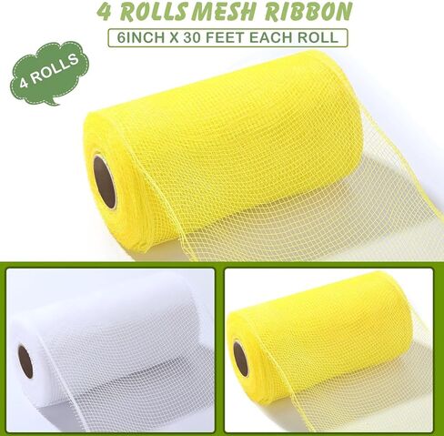 Waydress 4 Rolls Easter Decor Mesh Ribbon Making Supplies Poly Mesh Ribbon for Halloween Craft Wreaths Decorating 30 Feet Each Roll(6 Inch Wide,Yellow, Green, Blue, Purple) in Saudi Arabia