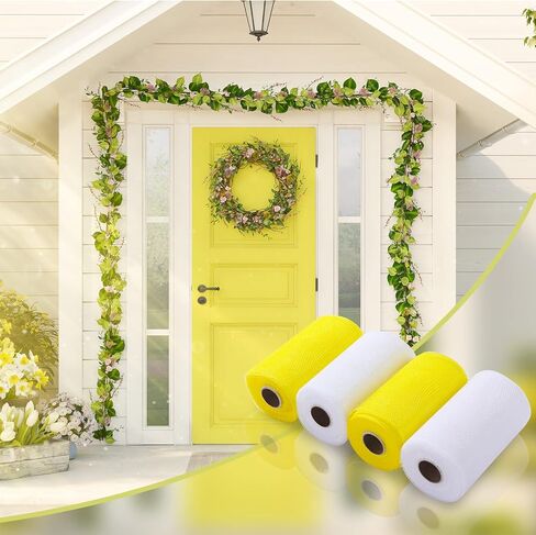 Waydress 4 Rolls Easter Decor Mesh Ribbon Making Supplies Poly Mesh Ribbon for Halloween Craft Wreaths Decorating 30 Feet Each Roll(6 Inch Wide,Yellow, Green, Blue, Purple) in Saudi Arabia