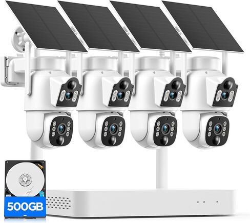 Camcamp Solar Security Cameras Wireless Outdoor, Dual Lens 4-Camera System | 10CH NVR with 500GB Local Storage, 2K Color Night Vision, 2-Way Audio, 2.4/5GHz WiFi, No Monthly Fee for Home Security in Kuwait