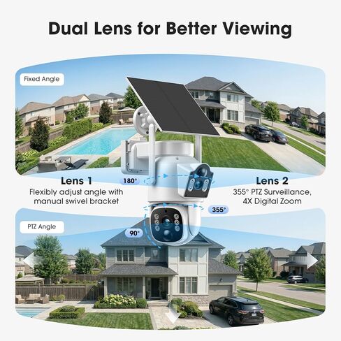Camcamp Solar Security Cameras Wireless Outdoor, Dual Lens 4-Camera System | 10CH NVR with 500GB Local Storage, 2K Color Night Vision, 2-Way Audio, 2.4/5GHz WiFi, No Monthly Fee for Home Security in Kuwait