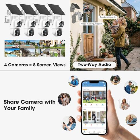Camcamp Solar Security Cameras Wireless Outdoor, Dual Lens 4-Camera System | 10CH NVR with 500GB Local Storage, 2K Color Night Vision, 2-Way Audio, 2.4/5GHz WiFi, No Monthly Fee for Home Security in Kuwait