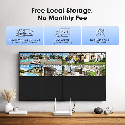 Camcamp Solar Security Cameras Wireless Outdoor, Dual Lens 4-Camera System | 10CH NVR with 500GB Local Storage, 2K Color Night Vision, 2-Way Audio, 2.4/5GHz WiFi, No Monthly Fee for Home Security in Kuwait