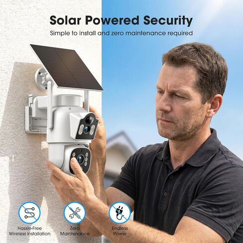 Camcamp Solar Security Cameras Wireless Outdoor, Dual Lens 4-Camera System | 10CH NVR with 500GB Local Storage, 2K Color Night Vision, 2-Way Audio, 2.4/5GHz WiFi, No Monthly Fee for Home Security in Kuwait