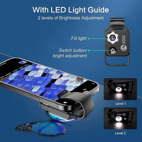 ملحق مجهر للهاتف الخلوي 200X مع مجهر نافذة، مجهر رقمي صغير محمول مع ضوء LED/مشبك عالمي in Kuwait
