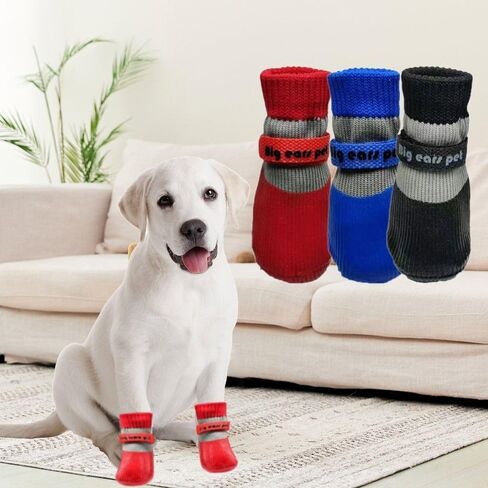4PCS Red Winter Dog Shoes,Adjustable Soft Sole Winter Puppy Boots for Medium 3-7.5KG Pet in Saudi Arabia