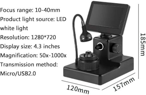جهاز عرض الحزام الماسي - مجهر رقمي LCD مقاس 4.3 بوصة، تكبير 50-1000X، ضوء LED، أداة تحديد دقيقة للنقش الماسي in Kuwait