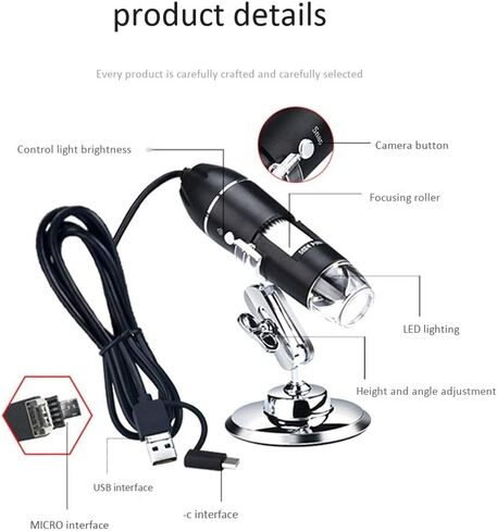 USB Digital Microscope, Endoscopic Camera, Adjustable Magnification with PC Bracket, 1600X in Kuwait