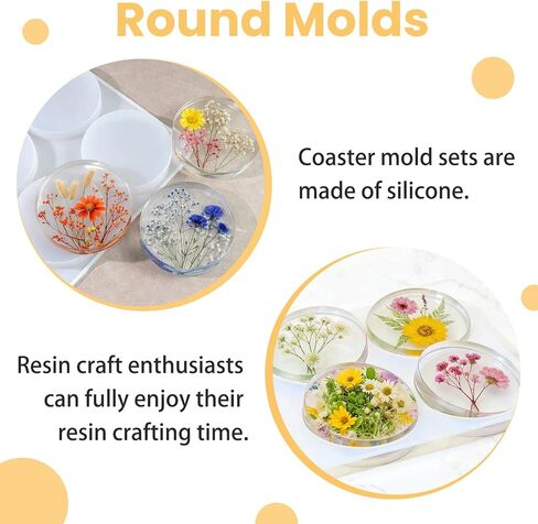 6-Cavity Round Silicone Resin Coaster Molds, Jewelry Resin Casting for Crafts Flower Bead Candle Clay Molds (12.99"×8.66") in Saudi Arabia