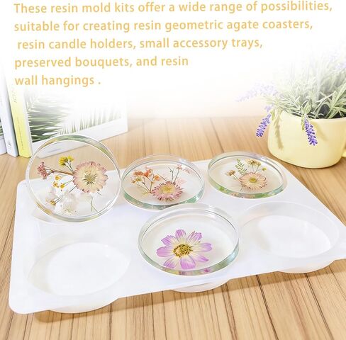 6-Cavity Round Silicone Resin Coaster Molds, Jewelry Resin Casting for Crafts Flower Bead Candle Clay Molds (12.99"×8.66") in Saudi Arabia