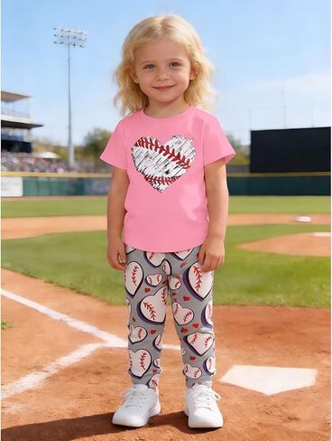 GLIGLITTR Baseball Outfits for Toddler Girl Love Heart Baseball Shirt Top+Pants Kids Game Day Short Sleeve Summer Clothes Set in Saudi Arabia