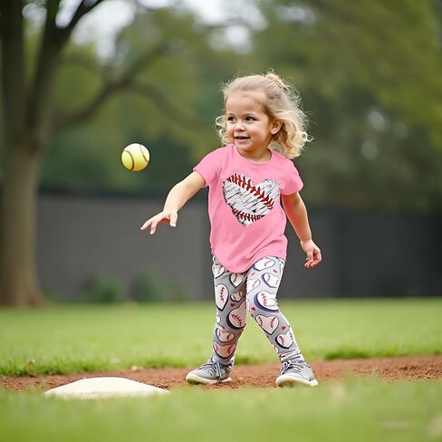 GLIGLITTR Baseball Outfits for Toddler Girl Love Heart Baseball Shirt Top+Pants Kids Game Day Short Sleeve Summer Clothes Set in Saudi Arabia