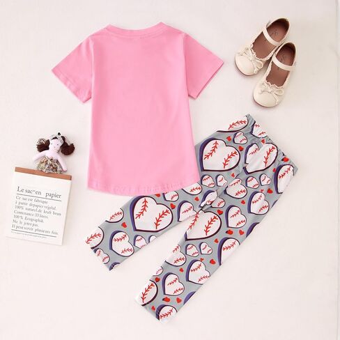 GLIGLITTR Baseball Outfits for Toddler Girl Love Heart Baseball Shirt Top+Pants Kids Game Day Short Sleeve Summer Clothes Set in Saudi Arabia