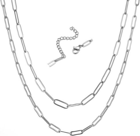 RWQIAN 18k Gold Paperclip Chain Link Necklace Dainty Paperclip Link Chain Layered Necklace Oval Link Chains Necklaces Set for Women Girls in Saudi Arabia