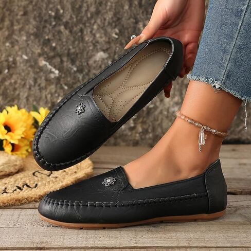 Women's Fashion Loafers, Lightweight Driving Shoes, Flat Heel with Stitching Detailing, Comfortable Casual Shoes for Women in Kuwait