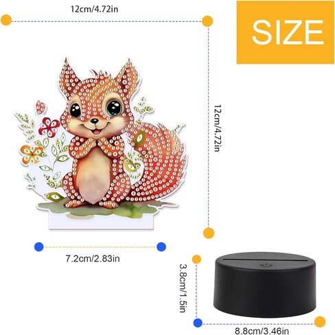 Tdferan Diamond Painting LED LED LIDE 5D DIY Squirrel Diamond Art Kits للبالغين أضواء الغرفة مصباح فن الماس الكريستال الماس مجموعات LED LED لغرفة النوم GEM ART Light Light For Room Decor in Kuwait