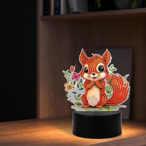 Tdferan Diamond Painting LED LED LIDE 5D DIY Squirrel Diamond Art Kits للبالغين أضواء الغرفة مصباح فن الماس الكريستال الماس مجموعات LED LED لغرفة النوم GEM ART Light Light For Room Decor in Kuwait
