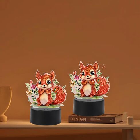 Tdferan Diamond Painting LED LED LIDE 5D DIY Squirrel Diamond Art Kits للبالغين أضواء الغرفة مصباح فن الماس الكريستال الماس مجموعات LED LED لغرفة النوم GEM ART Light Light For Room Decor in Kuwait