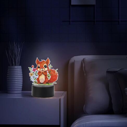Tdferan Diamond Painting LED LED LIDE 5D DIY Squirrel Diamond Art Kits للبالغين أضواء الغرفة مصباح فن الماس الكريستال الماس مجموعات LED LED لغرفة النوم GEM ART Light Light For Room Decor in Kuwait