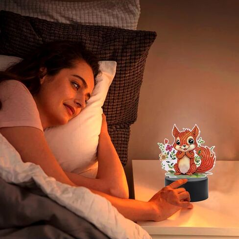 Tdferan Diamond Painting LED LED LIDE 5D DIY Squirrel Diamond Art Kits للبالغين أضواء الغرفة مصباح فن الماس الكريستال الماس مجموعات LED LED لغرفة النوم GEM ART Light Light For Room Decor in Kuwait
