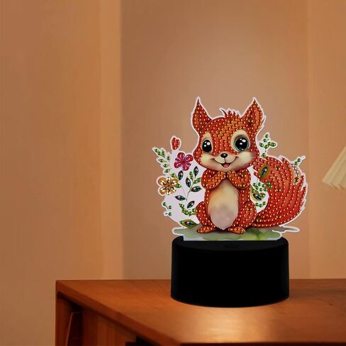 Tdferan Diamond Painting LED LED LIDE 5D DIY Squirrel Diamond Art Kits للبالغين أضواء الغرفة مصباح فن الماس الكريستال الماس مجموعات LED LED لغرفة النوم GEM ART Light Light For Room Decor in Kuwait