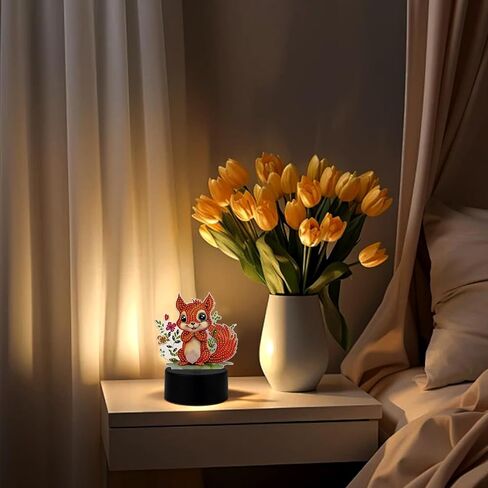 Tdferan Diamond Painting LED LED LIDE 5D DIY Squirrel Diamond Art Kits للبالغين أضواء الغرفة مصباح فن الماس الكريستال الماس مجموعات LED LED لغرفة النوم GEM ART Light Light For Room Decor in Kuwait