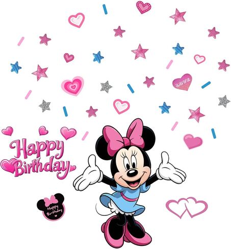 Mouse Happy Birthday Party Decoration Wall Decals Girls Kids Room Stickers Cartoon Mural Decor Home 40 x 60 cm Baby Wall Stickers, Removable Vinyl Cartoon Peel and Stick 15.7X 23.6-inch Decals in Kuwait