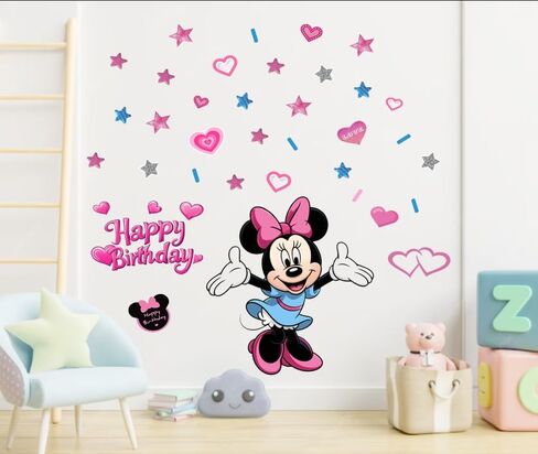 Mouse Happy Birthday Party Decoration Wall Decals Girls Kids Room Stickers Cartoon Mural Decor Home 40 x 60 cm Baby Wall Stickers, Removable Vinyl Cartoon Peel and Stick 15.7X 23.6-inch Decals in Kuwait