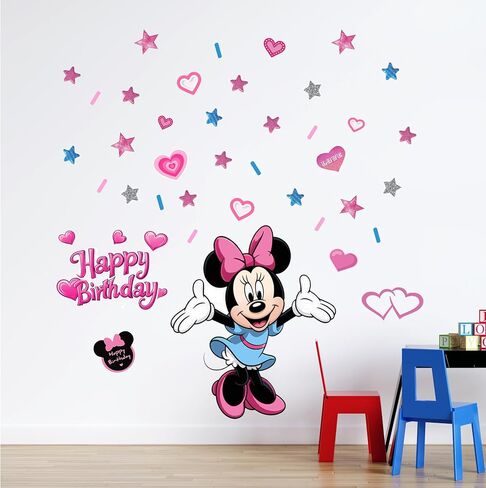 Mouse Happy Birthday Party Decoration Wall Decals Girls Kids Room Stickers Cartoon Mural Decor Home 40 x 60 cm Baby Wall Stickers, Removable Vinyl Cartoon Peel and Stick 15.7X 23.6-inch Decals in Kuwait