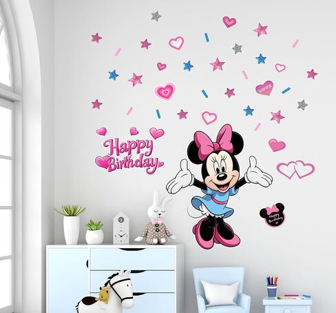 Mouse Happy Birthday Party Decoration Wall Decals Girls Kids Room Stickers Cartoon Mural Decor Home 40 x 60 cm Baby Wall Stickers, Removable Vinyl Cartoon Peel and Stick 15.7X 23.6-inch Decals in Kuwait