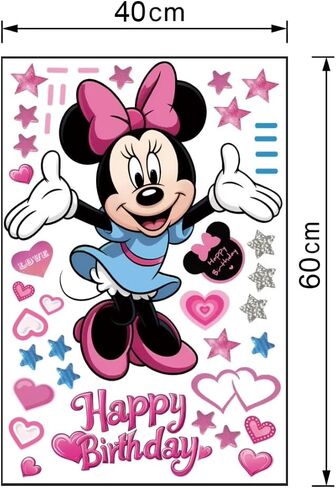 Mouse Happy Birthday Party Decoration Wall Decals Girls Kids Room Stickers Cartoon Mural Decor Home 40 x 60 cm Baby Wall Stickers, Removable Vinyl Cartoon Peel and Stick 15.7X 23.6-inch Decals in Kuwait