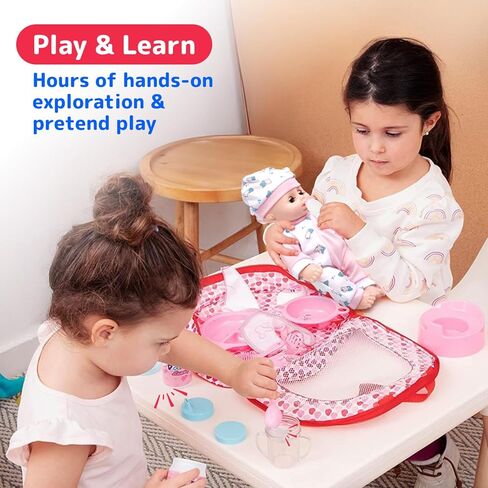 Prextex Baby Doll Stroller Toy - Pink ABS/PP Material, Role-Playing Benefits, Hand-Eye Coordination, Speech Development, Creativity, Communication in Kuwait