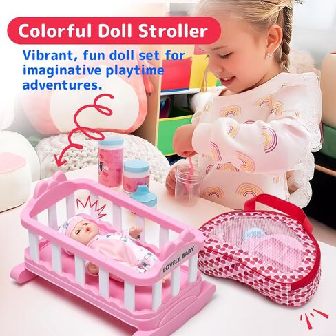 Prextex Baby Doll Stroller Toy - Pink ABS/PP Material, Role-Playing Benefits, Hand-Eye Coordination, Speech Development, Creativity, Communication in Kuwait
