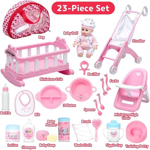 Prextex Baby Doll Stroller Toy - Pink ABS/PP Material, Role-Playing Benefits, Hand-Eye Coordination, Speech Development, Creativity, Communication in Kuwait