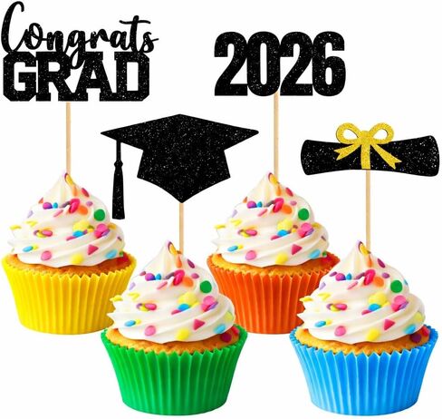 أغطية كب كيك التخرج 2026، 36 قطعة لامعة من فئة 2026 من مستلزمات كب كيك التخرج، تتضمن زخارف حفلات التخرج لأغطية الطاولات. (36، ب.ج) in Saudi Arabia
