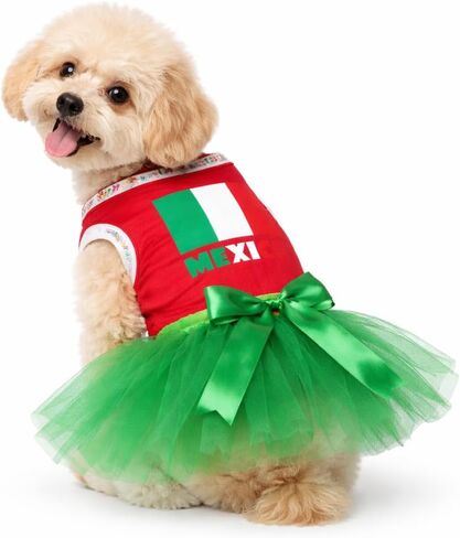 Petitebella Flag of Mexico Red Shirt Green Tutu Puppy Dog Dress (Small, Red) in Saudi Arabia