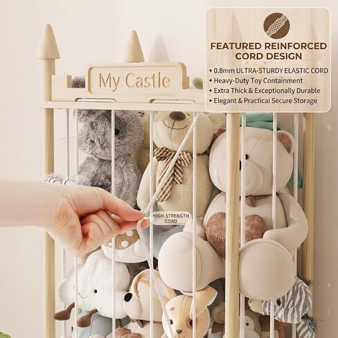 Knot-Free Wooden Stuffed Animal Storage Tower with Pre-Installed Cords, Montessori Stuffed Animal Zoo Furniture with Castle Top & Toy Chest, 57" Hand-Sanded Natural Wood (Montessori Castle) in Saudi Arabia