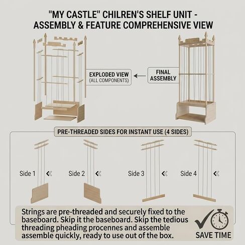Knot-Free Wooden Stuffed Animal Storage Tower with Pre-Installed Cords, Montessori Stuffed Animal Zoo Furniture with Castle Top & Toy Chest, 57" Hand-Sanded Natural Wood (Montessori Castle) in Saudi Arabia