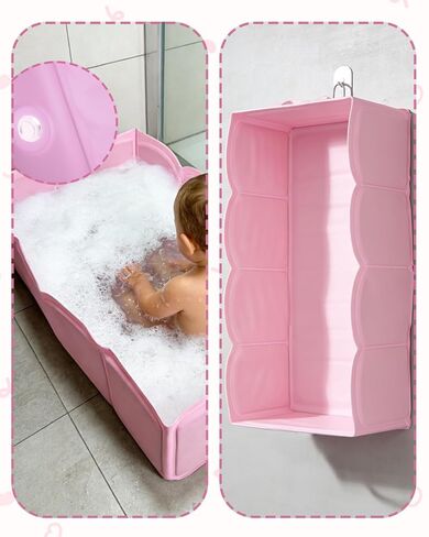 Foldable Portable Baby Bath Tub, Collapsible Bathtub for Infant, Babies & Toddlers 6M-5Y, Travel Shower Tub for Bathroom, Lightweight Folding Baby Bathtub with Easy Drain & Storage in Kuwait