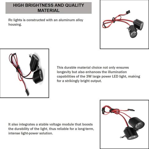 RC Spotlights 3W High Power LED Light RC Searchlight Easy and Convenient to Install RC Car Model Black in Saudi Arabia