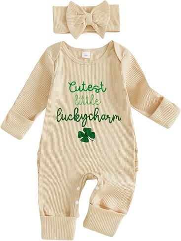 ملابس My First St Patricks Day للفتيات الصغيرات حديثي الولادة من قطعة واحدة بأكمام طويلة من قطعة واحدة ملابس الربيع للرضع in Kuwait