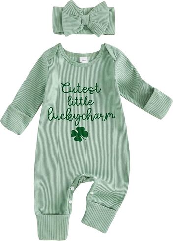 My First St Patricks Day Baby Girl Outfit Newborn Clover Onesie Long Sleeve Romper Jumpsuit Spring Infant Clothes in Kuwait