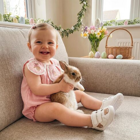 Newborn Baby Girl Easter Outfit Bunny Bow Embroidery Collar Sleeveless Bubble Romper Bodysuit Jumpsuit Clothes in Saudi Arabia