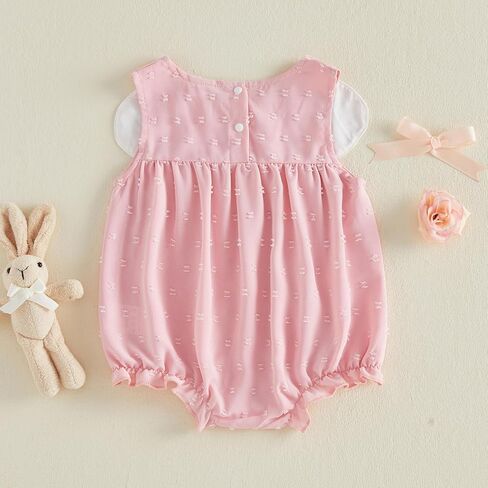Newborn Baby Girl Easter Outfit Bunny Bow Embroidery Collar Sleeveless Bubble Romper Bodysuit Jumpsuit Clothes in Saudi Arabia